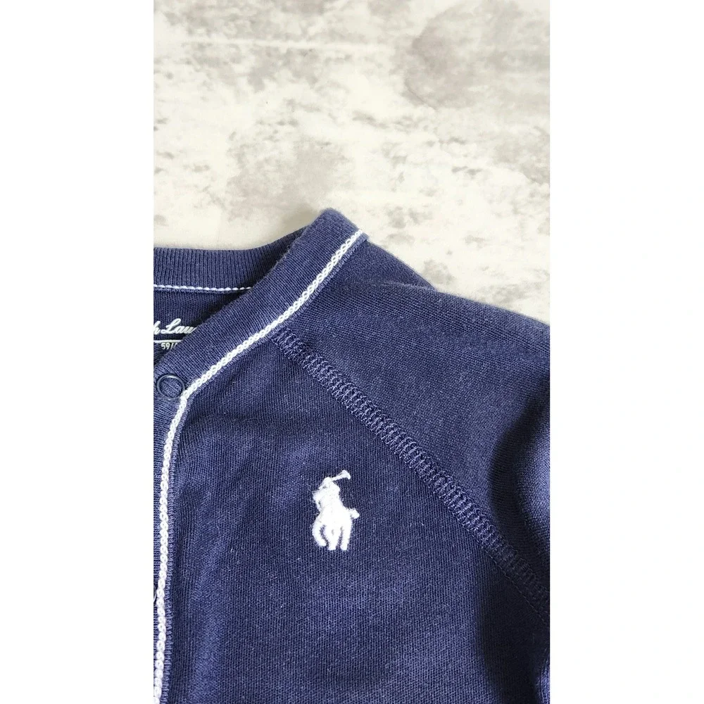 Ralph Lauren Baby Footie Jumpsuit 3Months Navy Pony Logo Snap Buttons One Piece